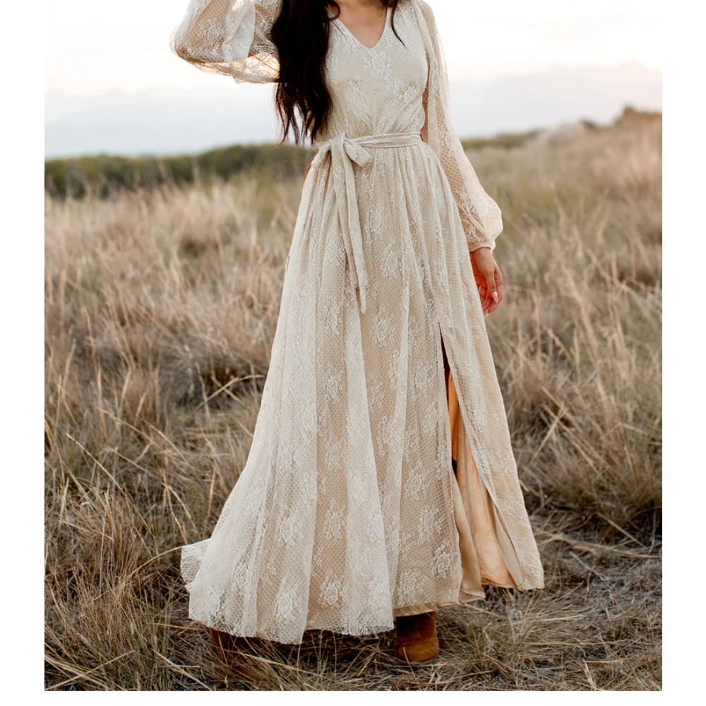 Elegant Cream Lace Maxi Dress